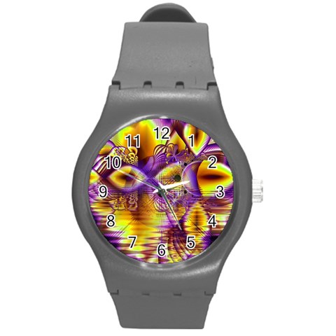 Golden Violet Crystal Palace, Abstract Cosmic Explosion Plastic Sport Watch (Medium) from ArtsNow.com Front