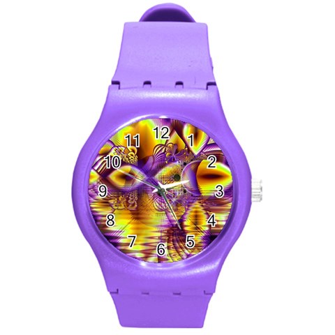 Golden Violet Crystal Palace, Abstract Cosmic Explosion Plastic Sport Watch (Medium) from ArtsNow.com Front