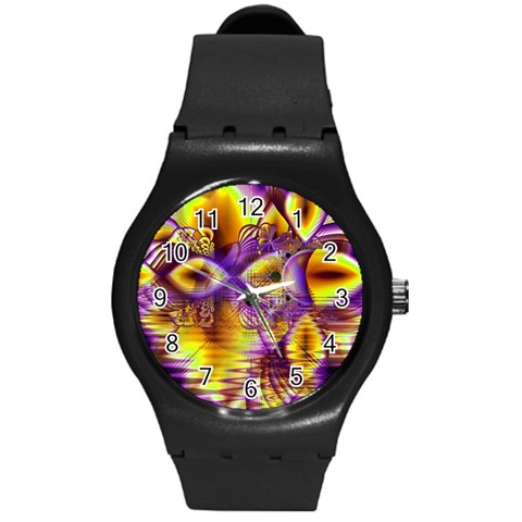 Golden Violet Crystal Palace, Abstract Cosmic Explosion Plastic Sport Watch (Medium) from ArtsNow.com Front