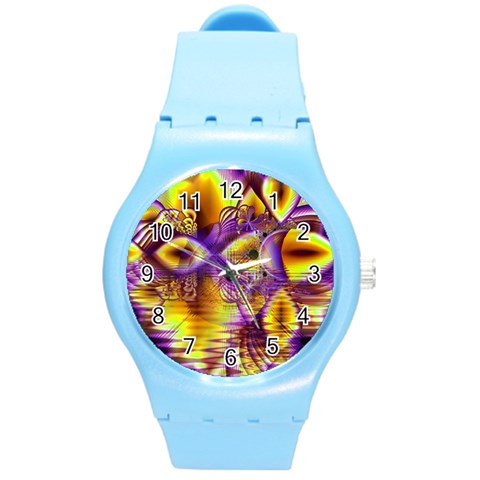 Golden Violet Crystal Palace, Abstract Cosmic Explosion Plastic Sport Watch (Medium) from ArtsNow.com Front