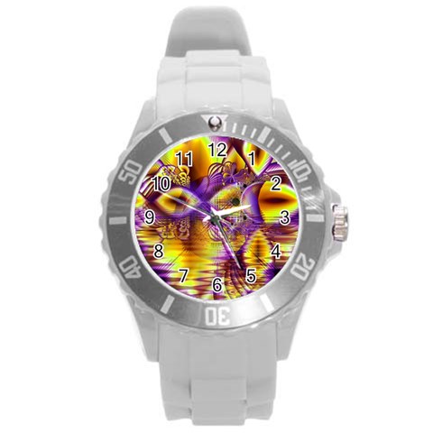 Golden Violet Crystal Palace, Abstract Cosmic Explosion Plastic Sport Watch (Large) from ArtsNow.com Front