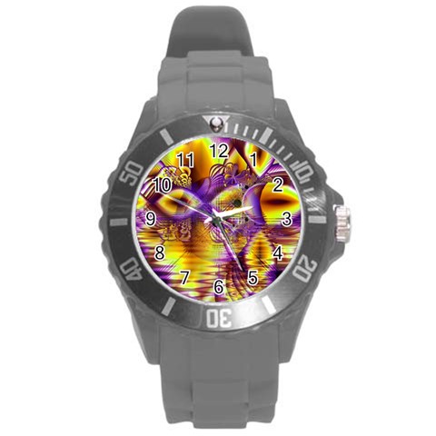 Golden Violet Crystal Palace, Abstract Cosmic Explosion Plastic Sport Watch (Large) from ArtsNow.com Front