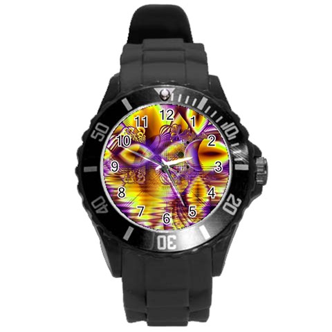 Golden Violet Crystal Palace, Abstract Cosmic Explosion Plastic Sport Watch (Large) from ArtsNow.com Front