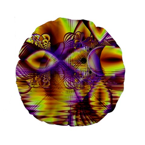 Golden Violet Crystal Palace, Abstract Cosmic Explosion 15  Premium Round Cushion  from ArtsNow.com Back