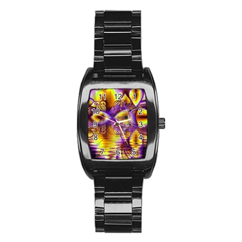 Golden Violet Crystal Palace, Abstract Cosmic Explosion Stainless Steel Barrel Watch from ArtsNow.com Front