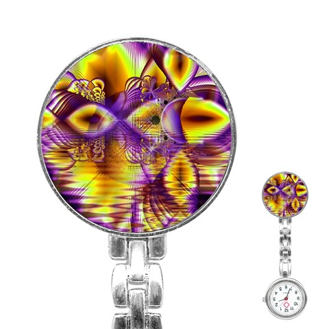 Golden Violet Crystal Palace, Abstract Cosmic Explosion Stainless Steel Nurses Watch from ArtsNow.com Front