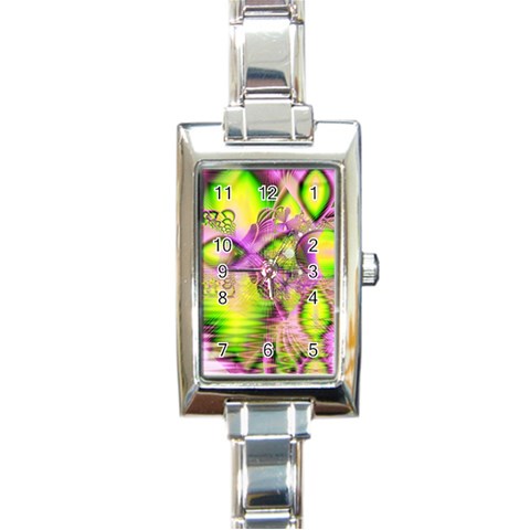 Raspberry Lime Mystical Magical Lake, Abstract  Rectangular Italian Charm Watch from ArtsNow.com Front