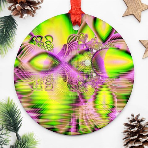 Raspberry Lime Mystical Magical Lake, Abstract  Round Ornament from ArtsNow.com Front