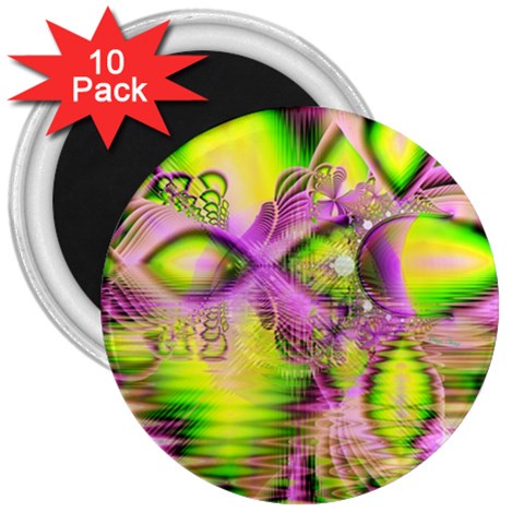 Raspberry Lime Mystical Magical Lake, Abstract  3  Button Magnet (10 pack) from ArtsNow.com Front