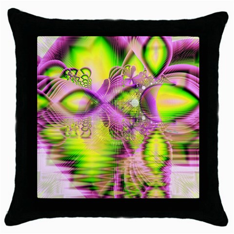 Raspberry Lime Mystical Magical Lake, Abstract  Black Throw Pillow Case from ArtsNow.com Front