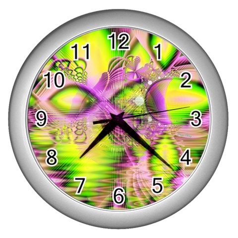 Raspberry Lime Mystical Magical Lake, Abstract  Wall Clock (Silver) from ArtsNow.com Front