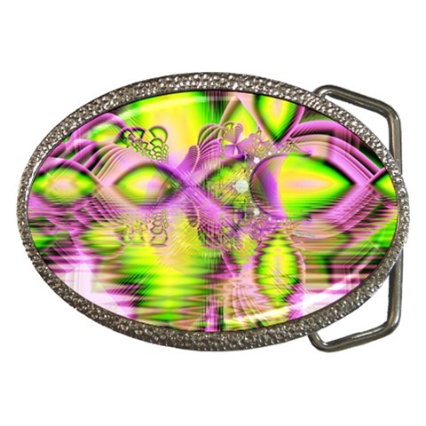 Raspberry Lime Mystical Magical Lake, Abstract  Belt Buckle (Oval) from ArtsNow.com Front