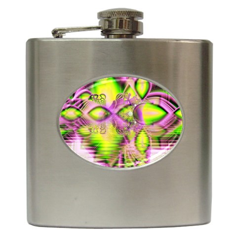 Raspberry Lime Mystical Magical Lake, Abstract  Hip Flask from ArtsNow.com Front