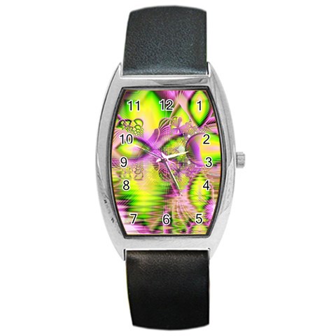 Raspberry Lime Mystical Magical Lake, Abstract  Tonneau Leather Watch from ArtsNow.com Front