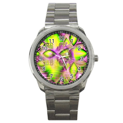 Raspberry Lime Mystical Magical Lake, Abstract  Sport Metal Watch from ArtsNow.com Front