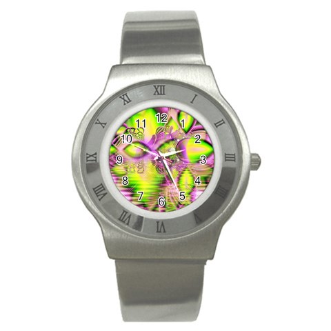 Raspberry Lime Mystical Magical Lake, Abstract  Stainless Steel Watch (Slim) from ArtsNow.com Front