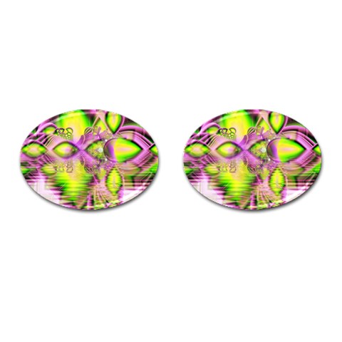 Raspberry Lime Mystical Magical Lake, Abstract  Cufflinks (Oval) from ArtsNow.com Front(Pair)