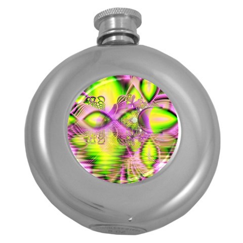 Raspberry Lime Mystical Magical Lake, Abstract  Hip Flask (Round) from ArtsNow.com Front