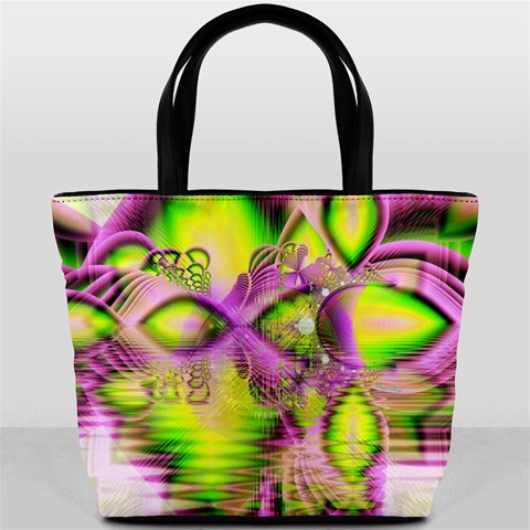 Raspberry Lime Mystical Magical Lake, Abstract  Bucket Handbag from ArtsNow.com Front