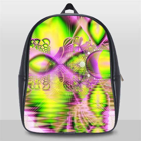 Raspberry Lime Mystical Magical Lake, Abstract  School Bag (Large) from ArtsNow.com Front