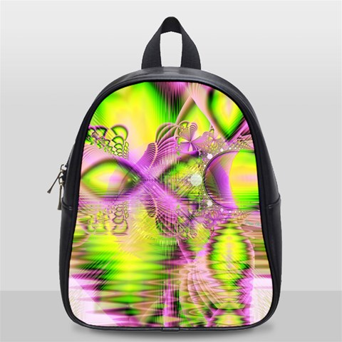 Raspberry Lime Mystical Magical Lake, Abstract  School Bag (Small) from ArtsNow.com Front