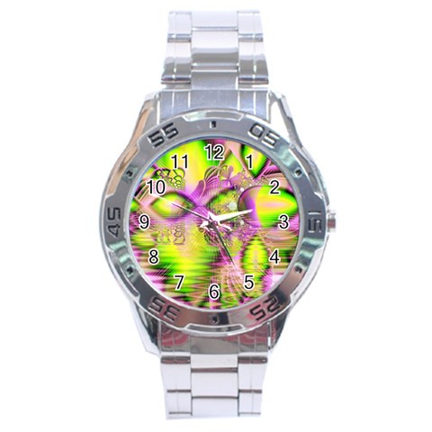 Raspberry Lime Mystical Magical Lake, Abstract  Stainless Steel Watch from ArtsNow.com Front