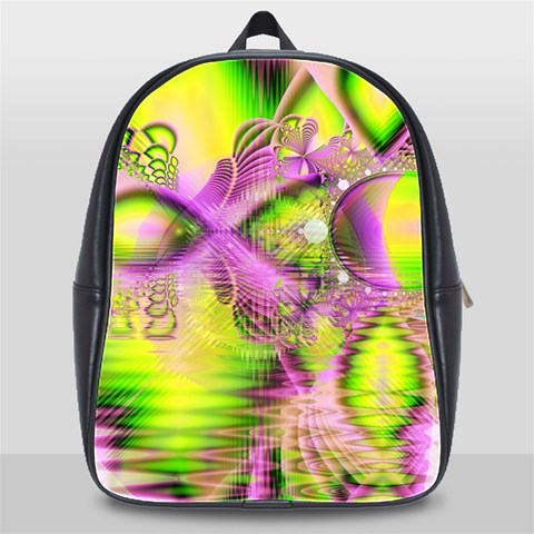 Raspberry Lime Mystical Magical Lake, Abstract  School Bag (XL) from ArtsNow.com Front