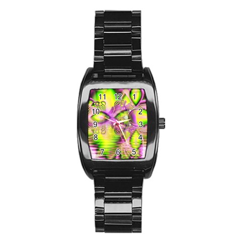 Raspberry Lime Mystical Magical Lake, Abstract  Stainless Steel Barrel Watch from ArtsNow.com Front