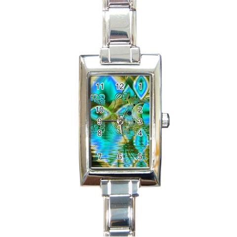 Crystal Gold Peacock, Abstract Mystical Lake Rectangular Italian Charm Watch from ArtsNow.com Front