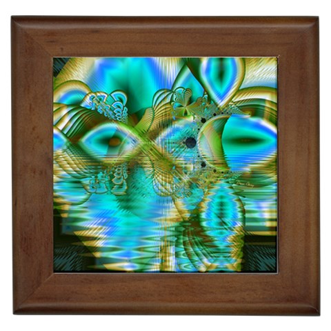 Crystal Gold Peacock, Abstract Mystical Lake Framed Ceramic Tile from ArtsNow.com Front