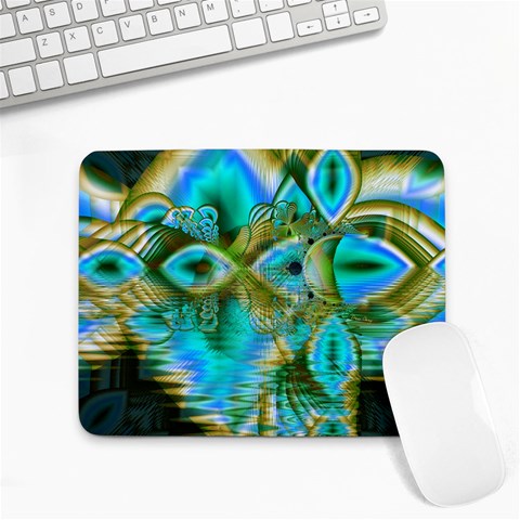 Crystal Gold Peacock, Abstract Mystical Lake Small Mouse Pad (Rectangle) from ArtsNow.com Front