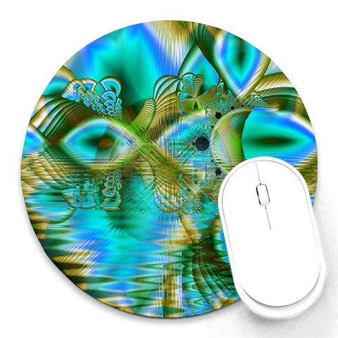 Crystal Gold Peacock, Abstract Mystical Lake 8  Mouse Pad (Round) from ArtsNow.com Front