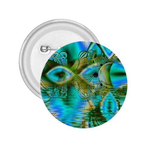 Crystal Gold Peacock, Abstract Mystical Lake 2.25  Button from ArtsNow.com Front