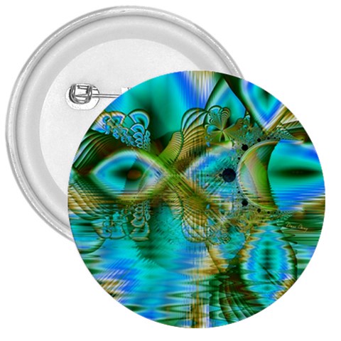 Crystal Gold Peacock, Abstract Mystical Lake 3  Button from ArtsNow.com Front