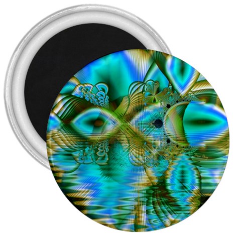 Crystal Gold Peacock, Abstract Mystical Lake 3  Button Magnet from ArtsNow.com Front