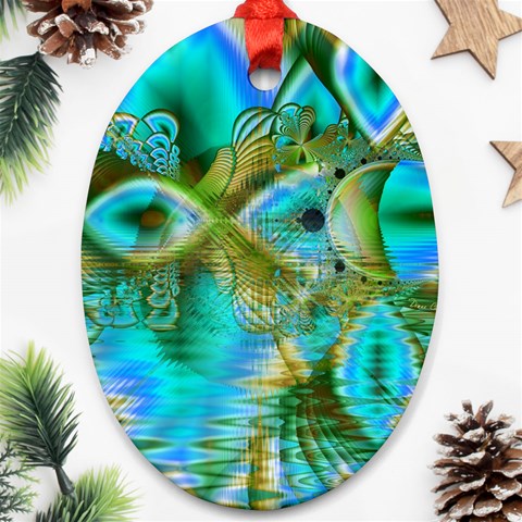 Crystal Gold Peacock, Abstract Mystical Lake Oval Ornament from ArtsNow.com Front