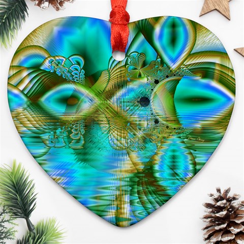 Crystal Gold Peacock, Abstract Mystical Lake Heart Ornament from ArtsNow.com Front