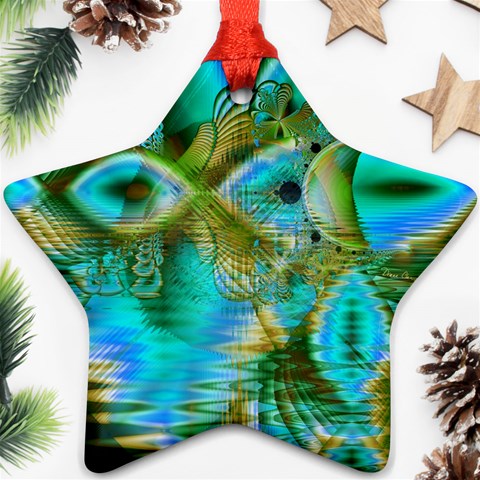 Crystal Gold Peacock, Abstract Mystical Lake Star Ornament from ArtsNow.com Front