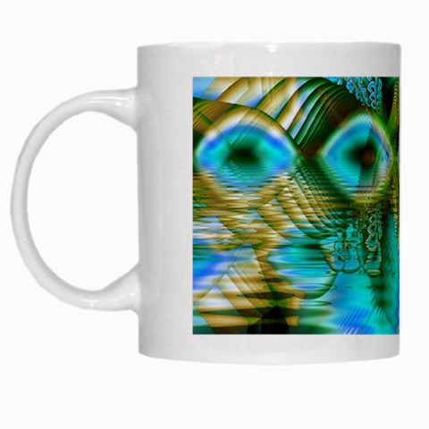 Crystal Gold Peacock, Abstract Mystical Lake White Coffee Mug from ArtsNow.com Left