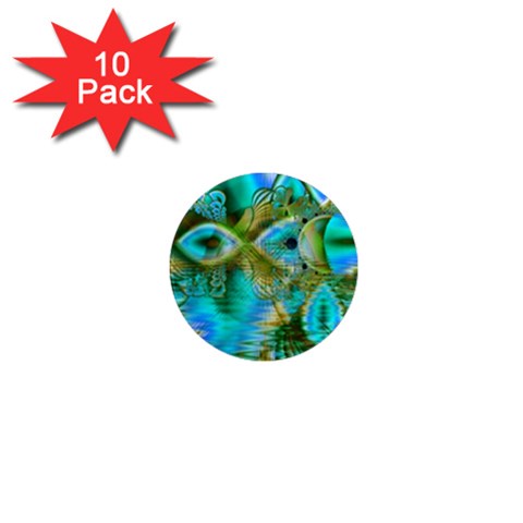 Crystal Gold Peacock, Abstract Mystical Lake 1  Mini Button Magnet (10 pack) from ArtsNow.com Front