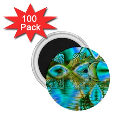 Crystal Gold Peacock, Abstract Mystical Lake 1.75  Button Magnet (100 pack) from ArtsNow.com Front