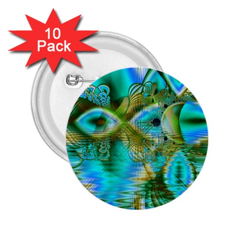 Crystal Gold Peacock, Abstract Mystical Lake 2.25  Button (10 pack) from ArtsNow.com Front