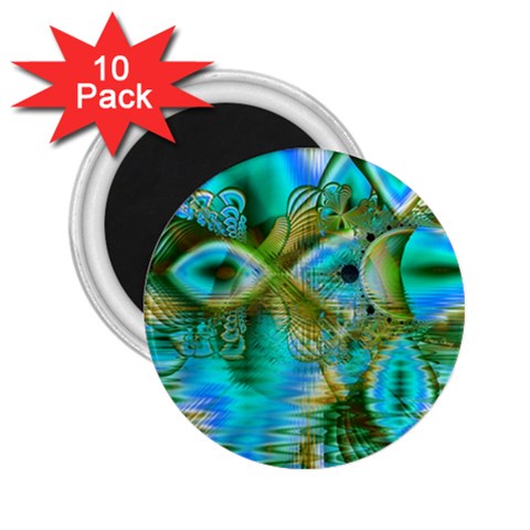 Crystal Gold Peacock, Abstract Mystical Lake 2.25  Button Magnet (10 pack) from ArtsNow.com Front