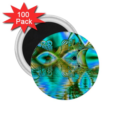 Crystal Gold Peacock, Abstract Mystical Lake 2.25  Button Magnet (100 pack) from ArtsNow.com Front