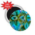 Crystal Gold Peacock, Abstract Mystical Lake 2.25  Button Magnet (100 pack)