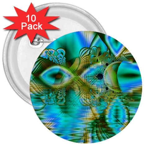 Crystal Gold Peacock, Abstract Mystical Lake 3  Button (10 pack) from ArtsNow.com Front