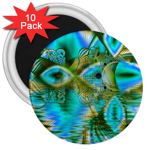 Crystal Gold Peacock, Abstract Mystical Lake 3  Button Magnet (10 pack) from ArtsNow.com Front