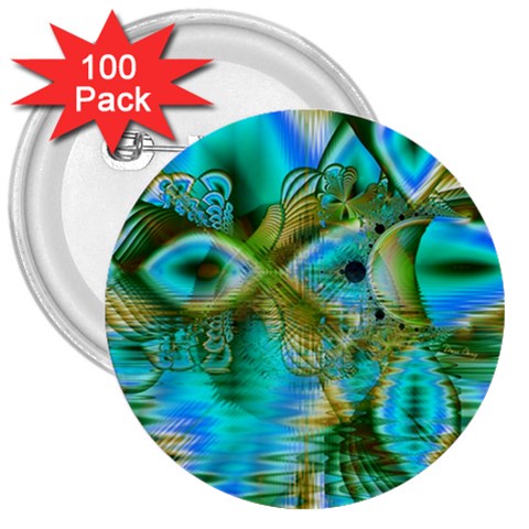 Crystal Gold Peacock, Abstract Mystical Lake 3  Button (100 pack) from ArtsNow.com Front