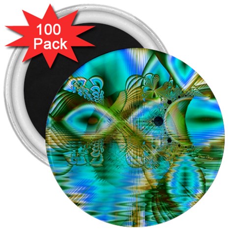 Crystal Gold Peacock, Abstract Mystical Lake 3  Button Magnet (100 pack) from ArtsNow.com Front