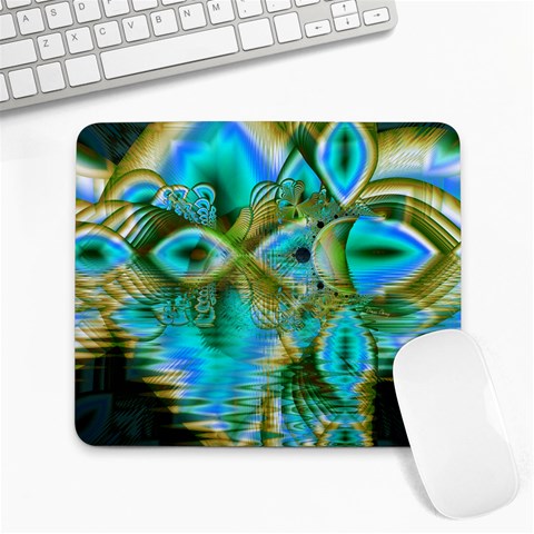 Crystal Gold Peacock, Abstract Mystical Lake Large Mouse Pad (Rectangle) from ArtsNow.com Front